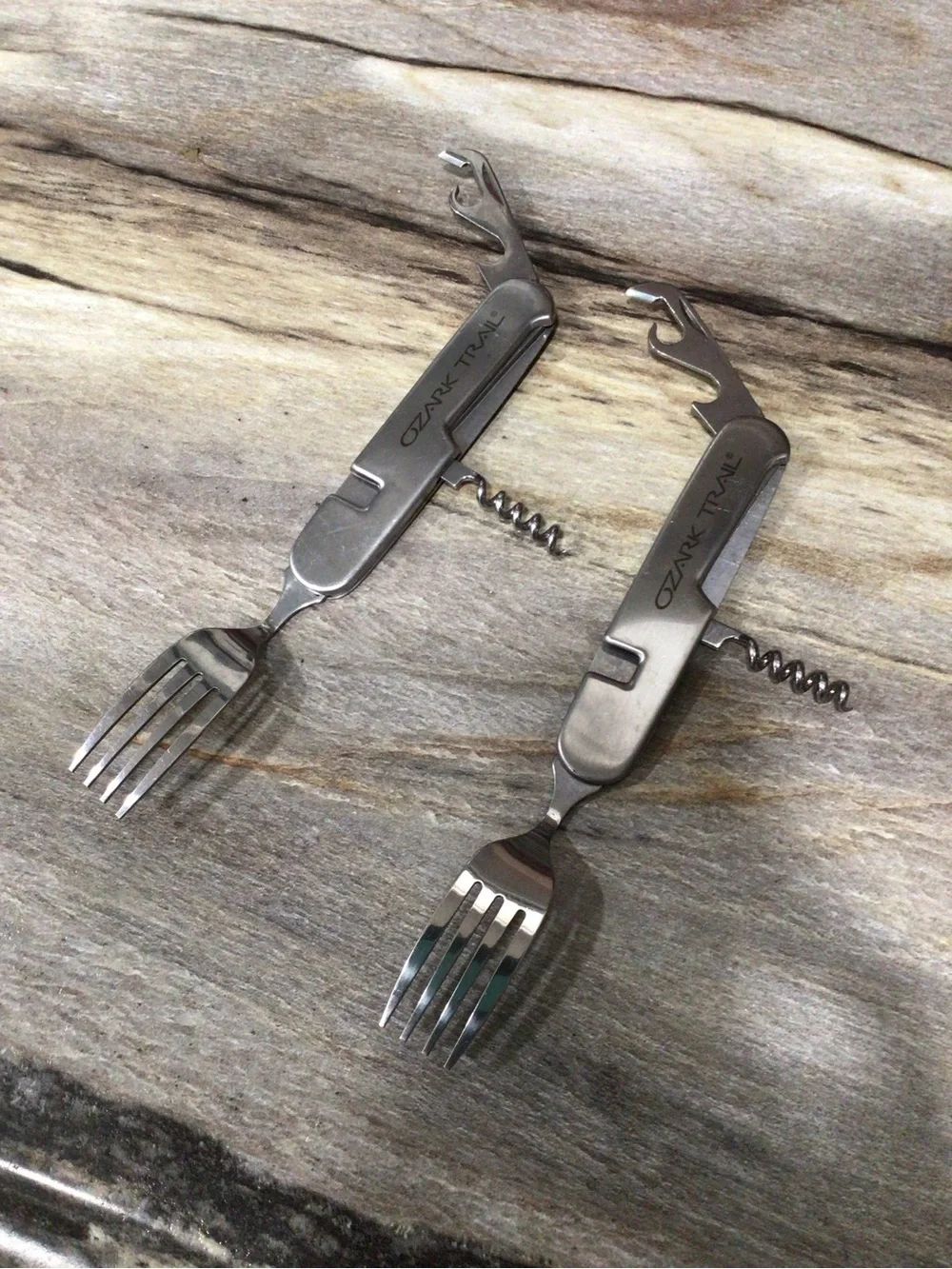 Sold! 2pc Ozark Trail Camping Utensil Multi Tool Spoon Fork Knife Corkscrew